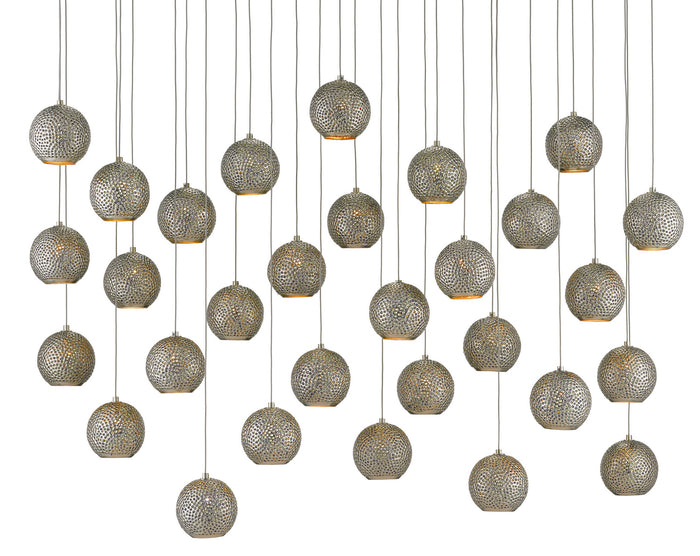 Currey and Company 30 Light Pendant from the Giro collection in Painted Silver/Nickel/Blue finish