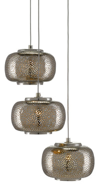 Currey and Company - 9000-0689 - Three Light Pendant - Pepper Collection - Nickel