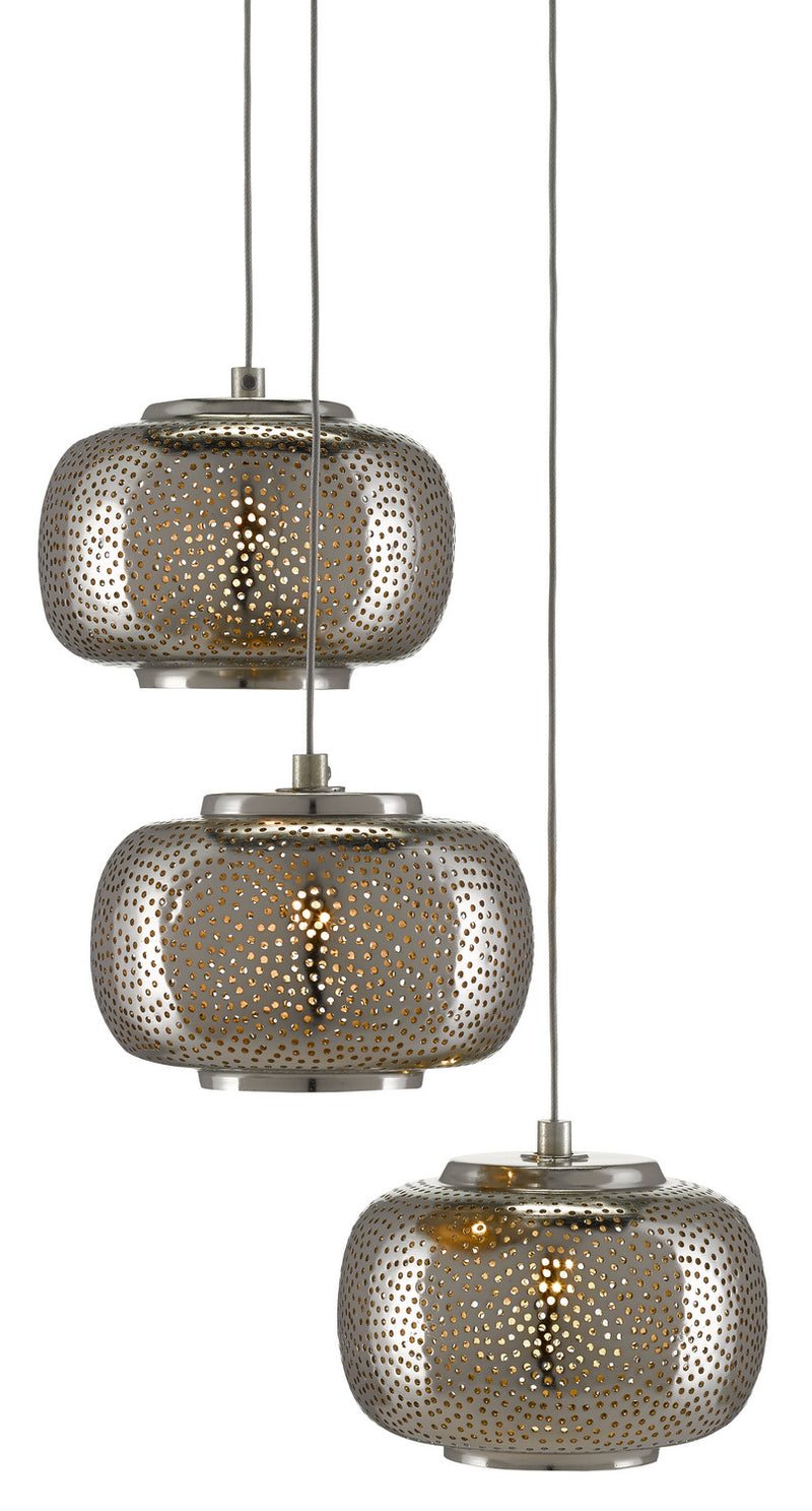 Currey and Company - 9000-0689 - Three Light Pendant - Pepper Collection - Nickel