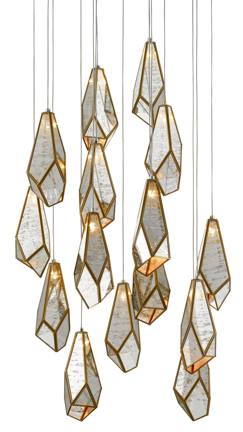 Currey and Company - 9000-0705 - 15 Light Pendant - Glace Collection - Raj Mirror/Antique Brass