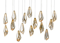 Currey and Company - 9000-0706 - 15 Light Pendant - Glace Collection - Raj Mirror/Antique Brass