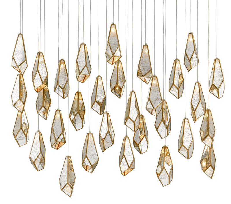 Currey and Company - 9000-0707 - 30 Light Pendant - Glace Collection - Raj Mirror/Antique Brass