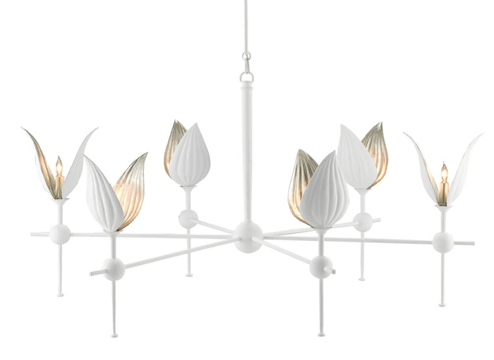 Currey and Company Six Light Chandelier from the Peace collection in Gesso White/Silver Leaf finish
