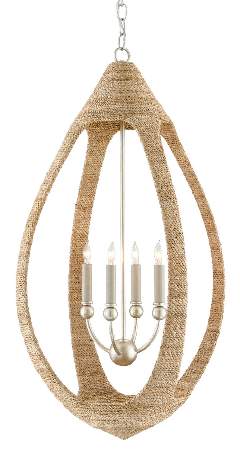 Currey and Company - 9000-0753 - Four Light Chandelier - Menorca Collection - Natural Abaca Rope/Contemporary Silver Leaf/Smokewood