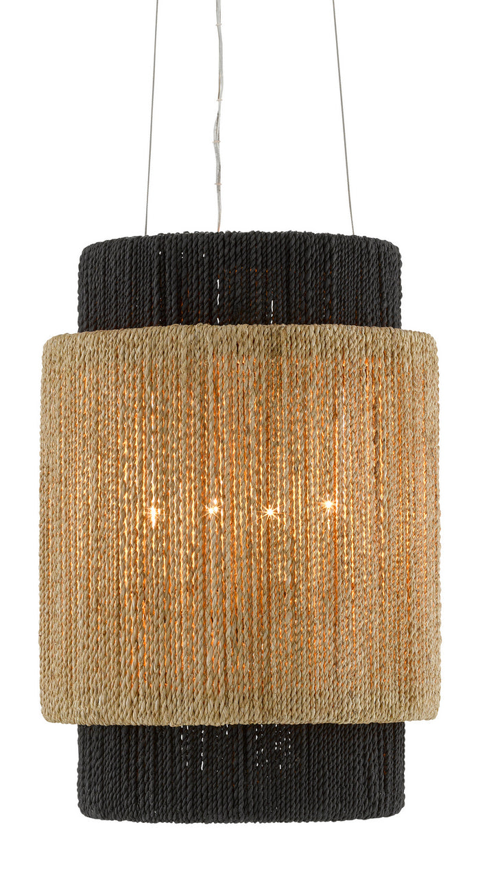Currey and Company Four Light Chandelier from the Viewforth collection in Satin Black/Natural/Black/Smokewood finish