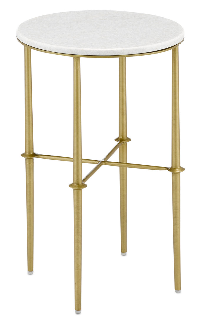 Currey and Company Accent Table from the Kira collection in Brass/White finish