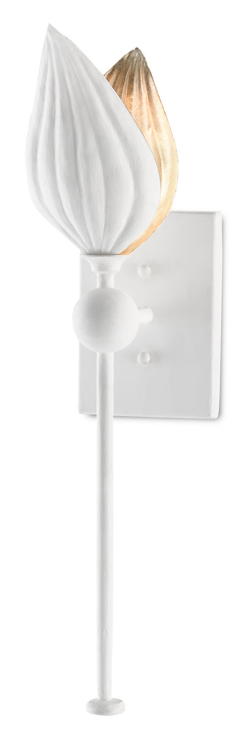 Currey and Company One Light Wall Sconce from the Peace collection in Gesso White/Silver Leaf finish