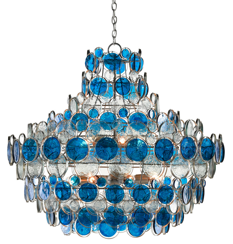 Currey and Company - 9000-0723 - 12 Light Chandelier - Galahad Collection - Contemporary Silver Leaf/Painted Silver/Blue