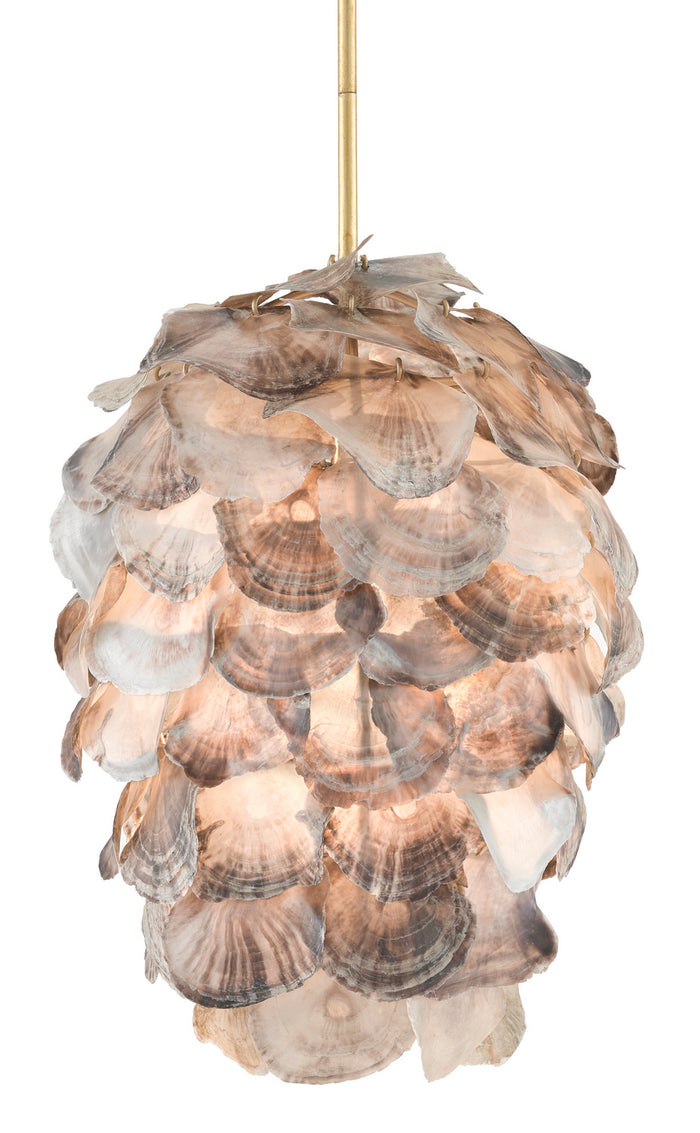 Currey and Company One Light Pendant from the Cruselle collection in Contemporary Gold Leaf/Painted Gold/Natural Shell finish