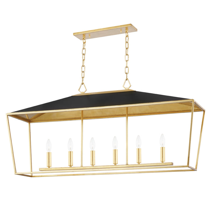 Hudson Valley Six Light Island Pendant from the Paxton collection in Gold Leaf/Black finish
