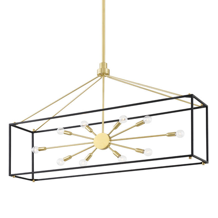 Hudson Valley Ten Light Island Pendant from the Glendale collection in Aged Brass/Black finish