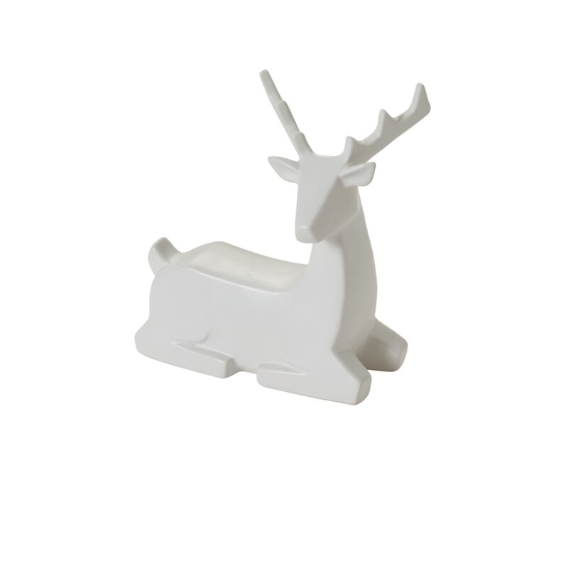 Design Shop White Minimal Deer Figurine Sitting, 7" X 7.25".