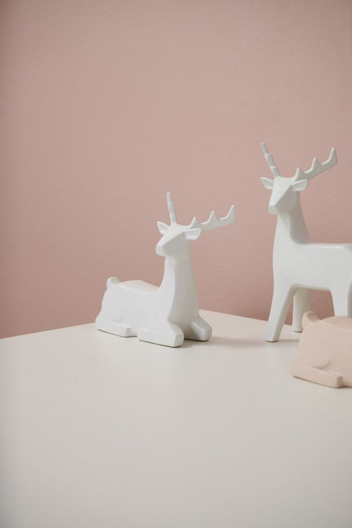 Design Shop White Minimal Deer Figurine Sitting, 7" X 7.25".