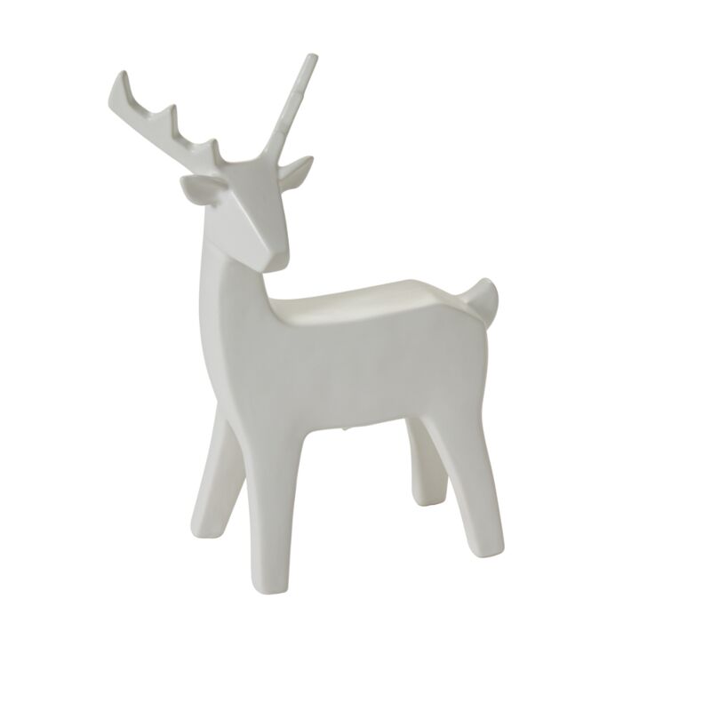 Design Shop White Minimal Deer Figurine Standing, 7.25" X 9.5"