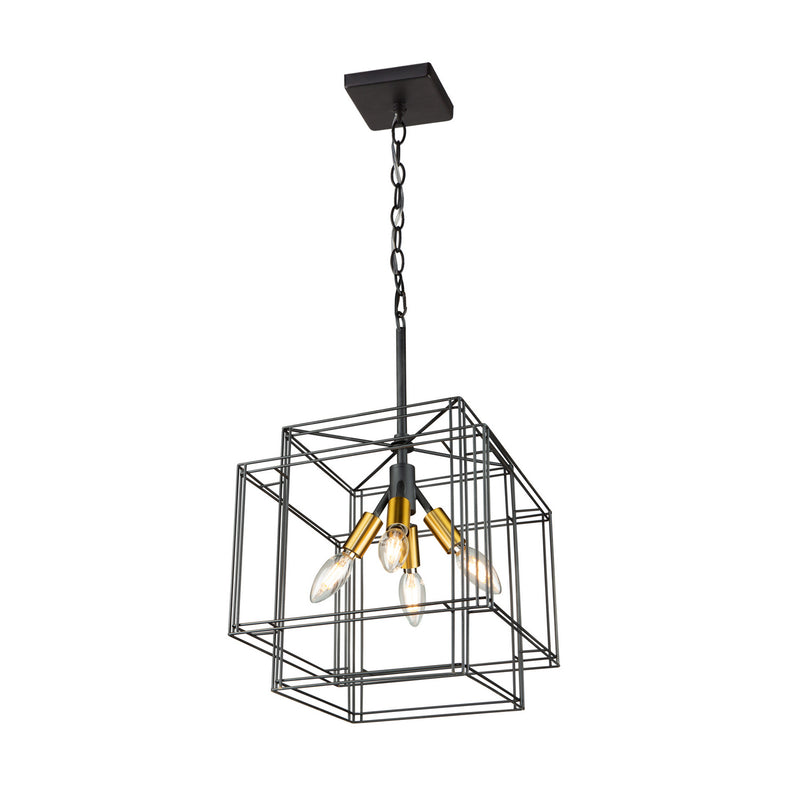 Artcraft Four Light Pendant from the Artisan collection in Black and Brushed Brass finish