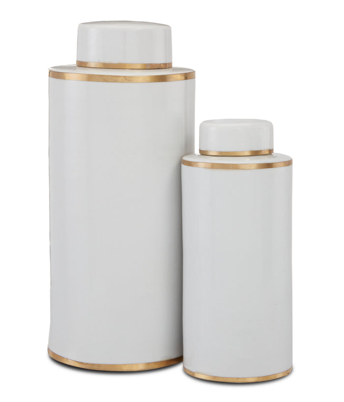 Currey and Company Canister Set of 2 from the Ivory collection in White/Antique Brass finish