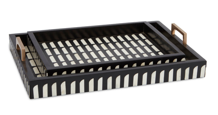 Currey and Company Tray Set of 2 from the Jamie Beckwith collection in Black/White/Natural/Brass finish
