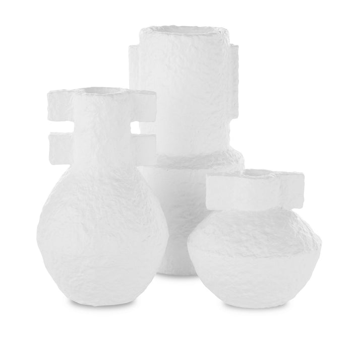 Currey and Company Vase Set of 3 from the Aegean collection in Textured White finish