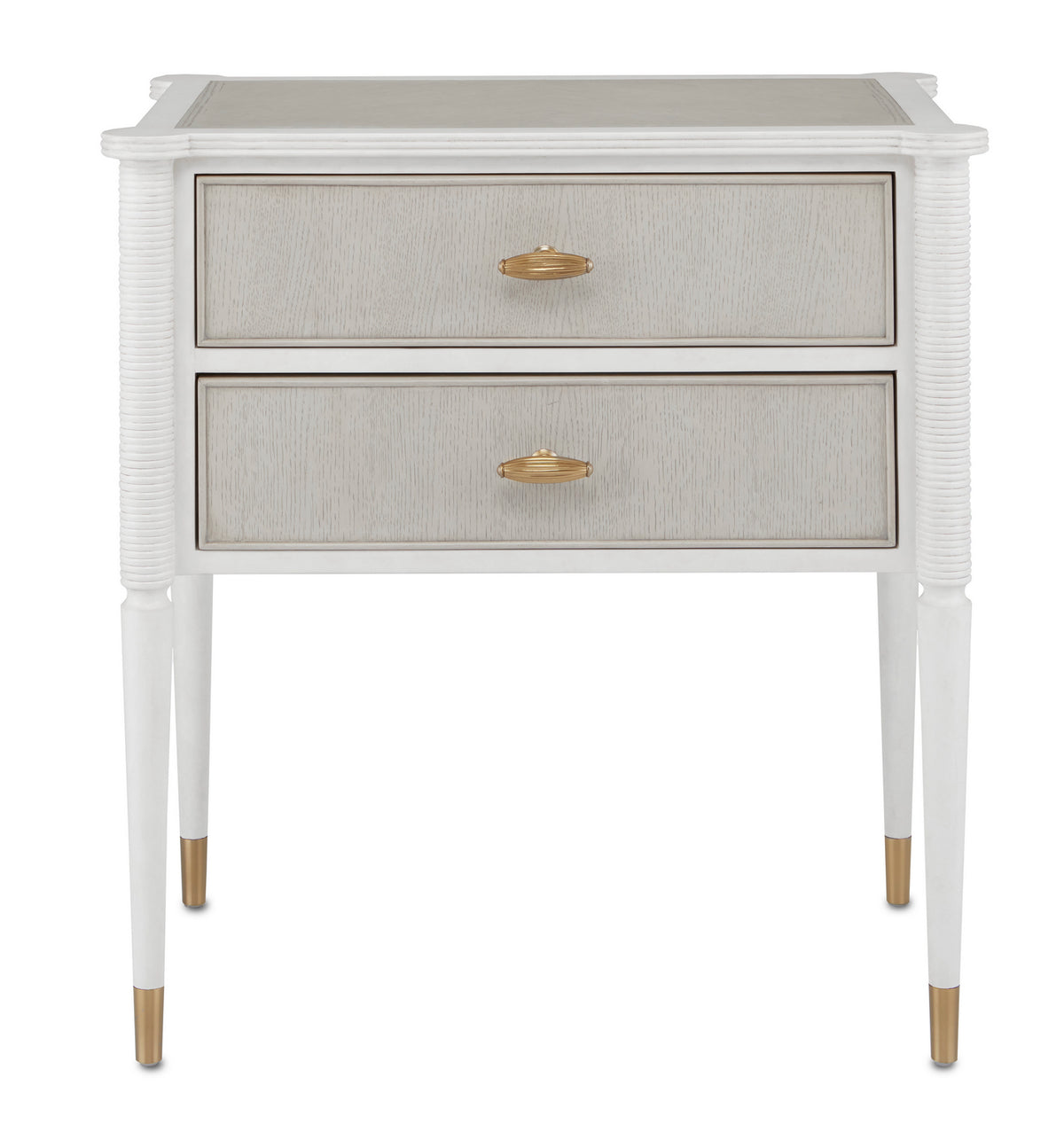 Currey and Company - 3000-0191 - Nightstand - Aster Collection - Off White/Fog/Brass
