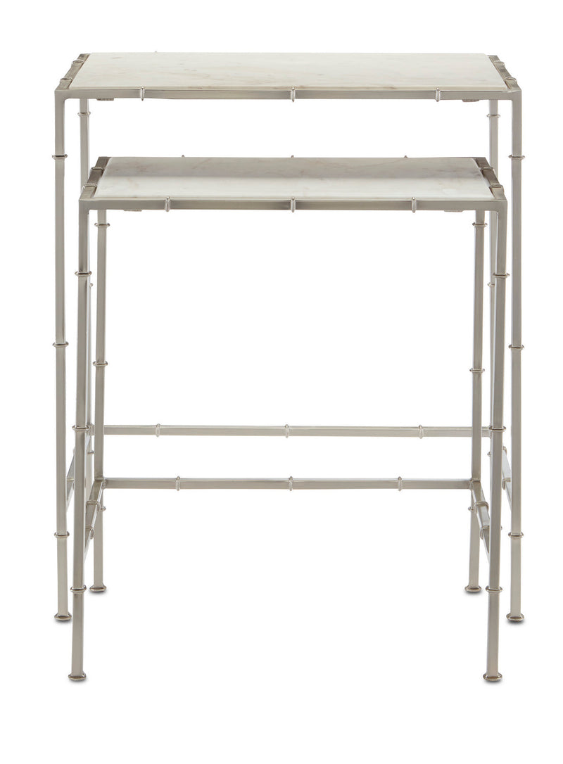 Currey and Company Nesting Table Set of 2 from the Harte collection in Nickel/White finish