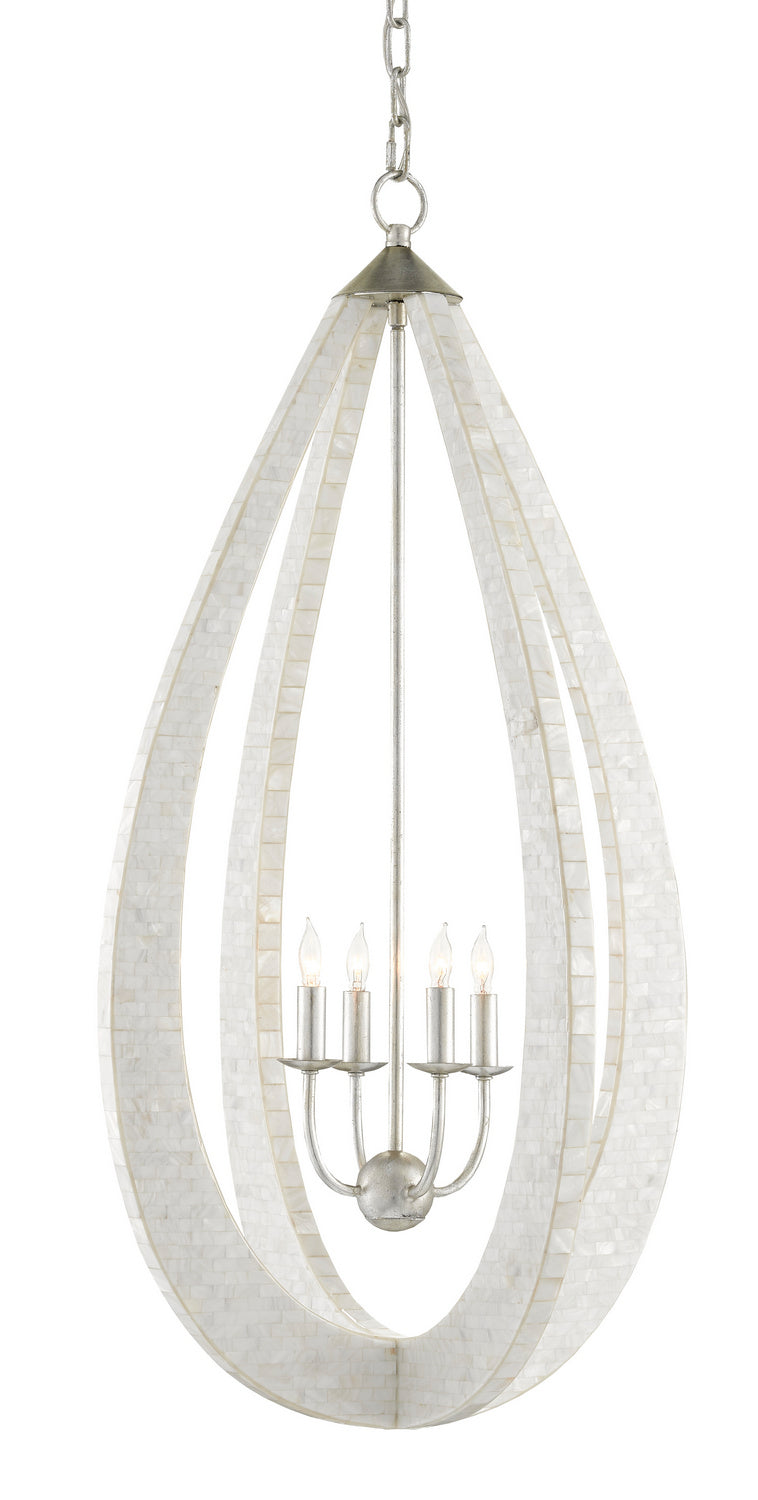 Currey and Company - 9000-0769 - Four Light Chandelier - Arietta Collection - White/Pearl/Silver Leaf