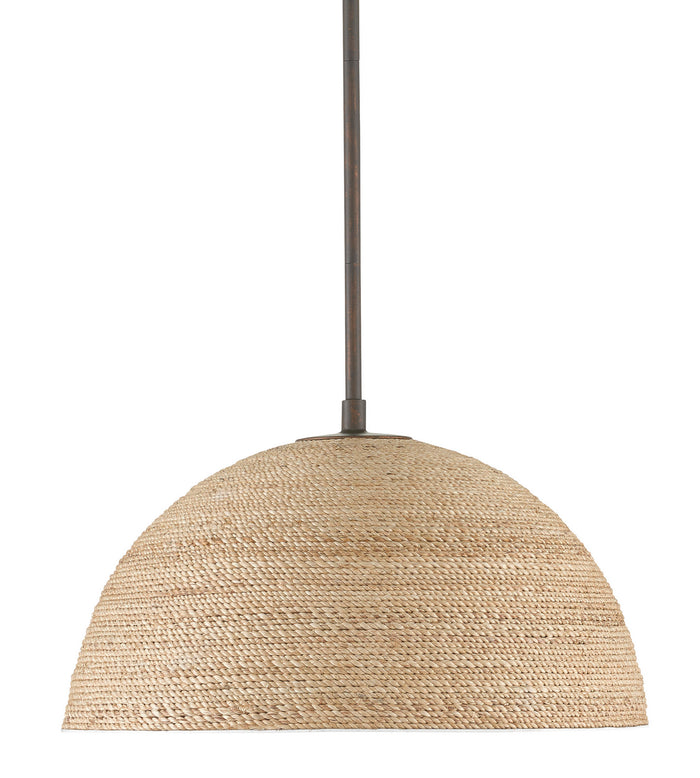 Currey and Company One Light Pendant from the Tobago collection in Bronze Gold/Sugar White/Natural Rope finish