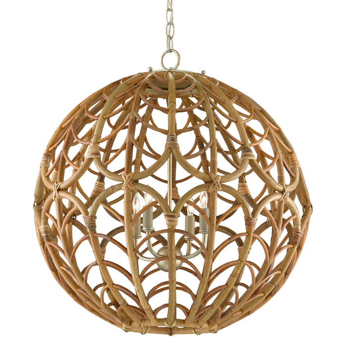 Currey and Company Four Light Chandelier from the Cape collection in Silver Leaf/Smokewood/Natural finish
