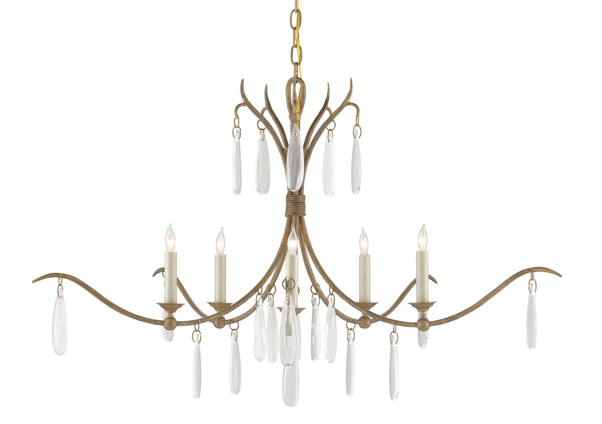 Currey and Company - 9000-0810 - Five Light Chandelier - Marshallia Collection - Rustic Gold/Faux Rock Crystal