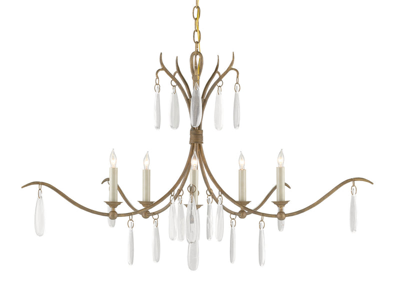 Currey and Company - 9000-0810 - Five Light Chandelier - Marshallia Collection - Rustic Gold/Faux Rock Crystal