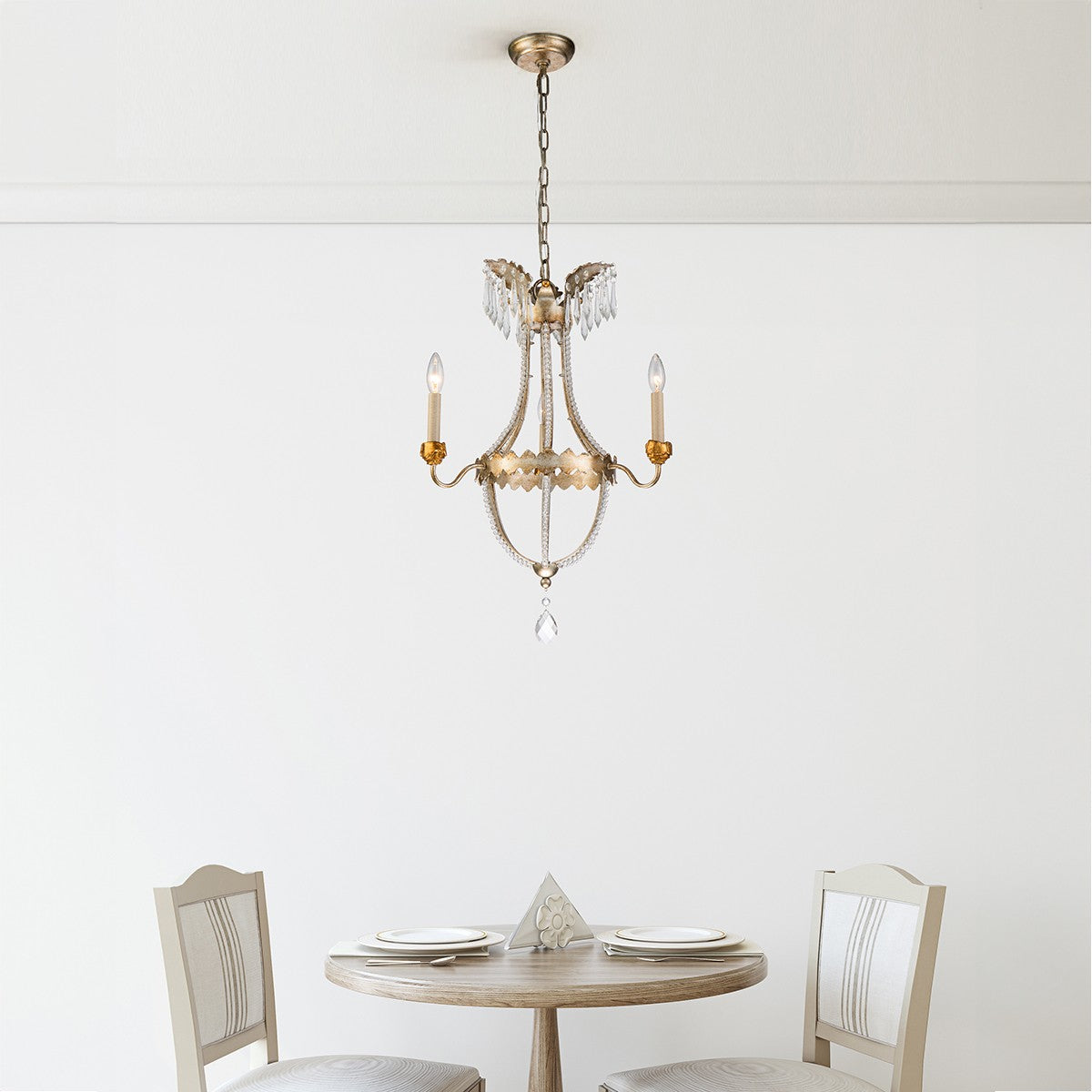 Lucas + McKearn - CH1035-3 - Three Light Mini Chandelier - Louis - Distressed Silver And Gold