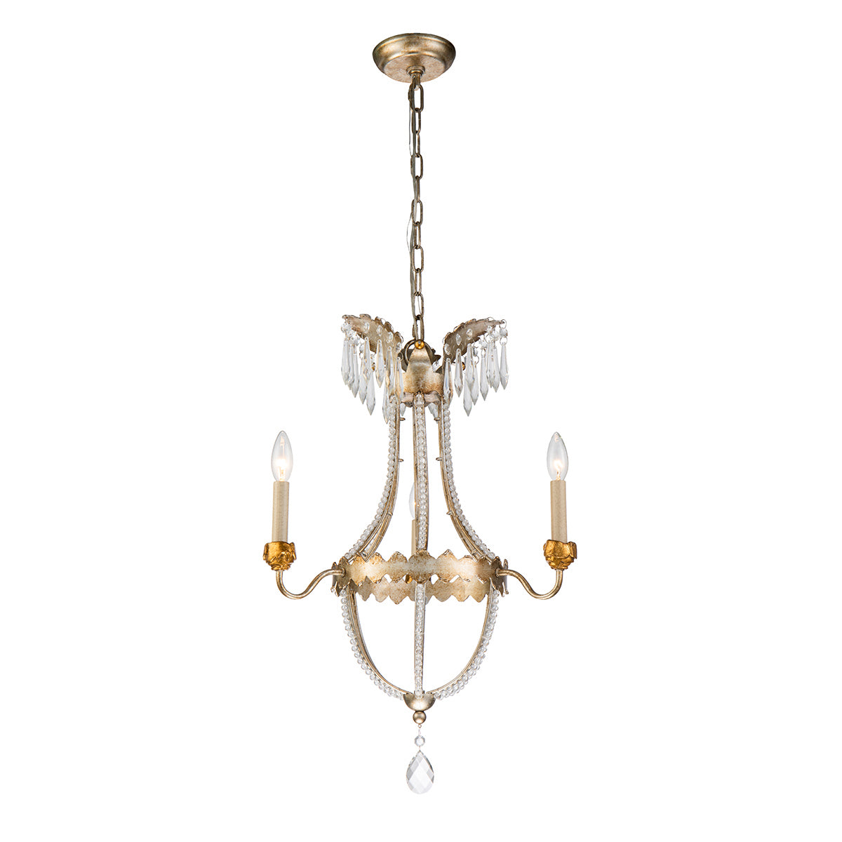 Lucas + McKearn - CH1035-3 - Three Light Mini Chandelier - Louis - Distressed Silver And Gold