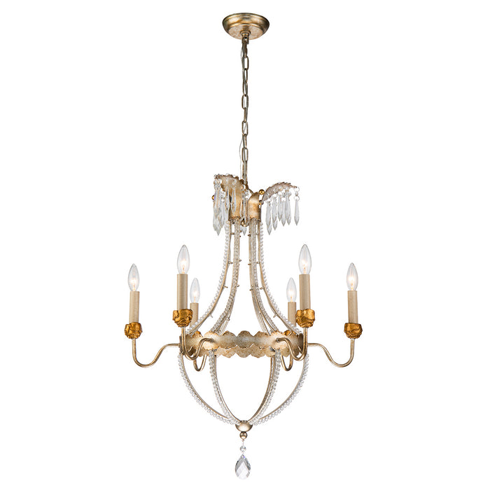 Lucas + McKearn Six Light Chandelier from the Louis collection in Distressed Silver and Gold finish