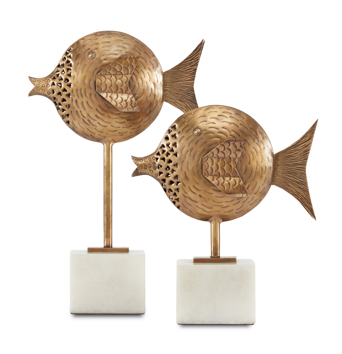 Currey and Company - 1200-0513 - Fish Set of 2 - Cici Brass Fish Set of 2 - Antique Brass/White
