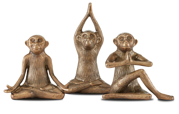 Currey and Company - 1200-0518 - Monkey Set of 3 - Zen Brass Monkey Set of 3 - Antique Brass
