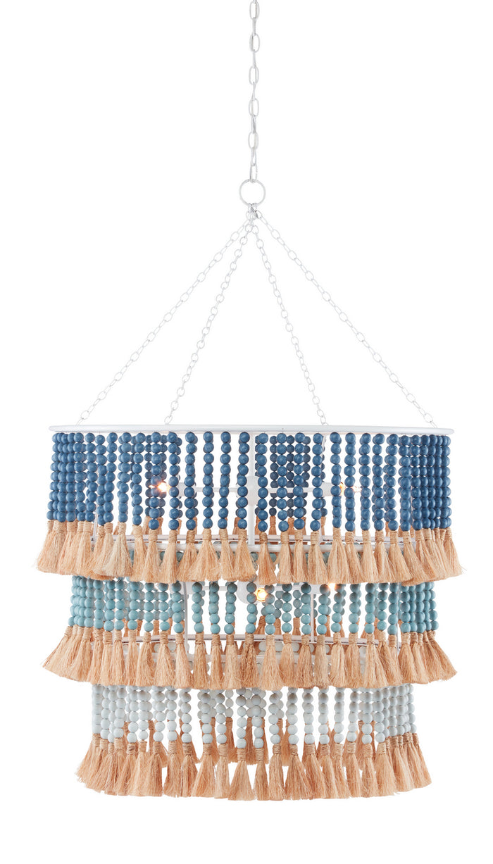 Currey and Company Seven Light Chandelier from the Jamie Beckwith collection in Sugar White/Mist Blue/Demin Blue/Natural Rope finish