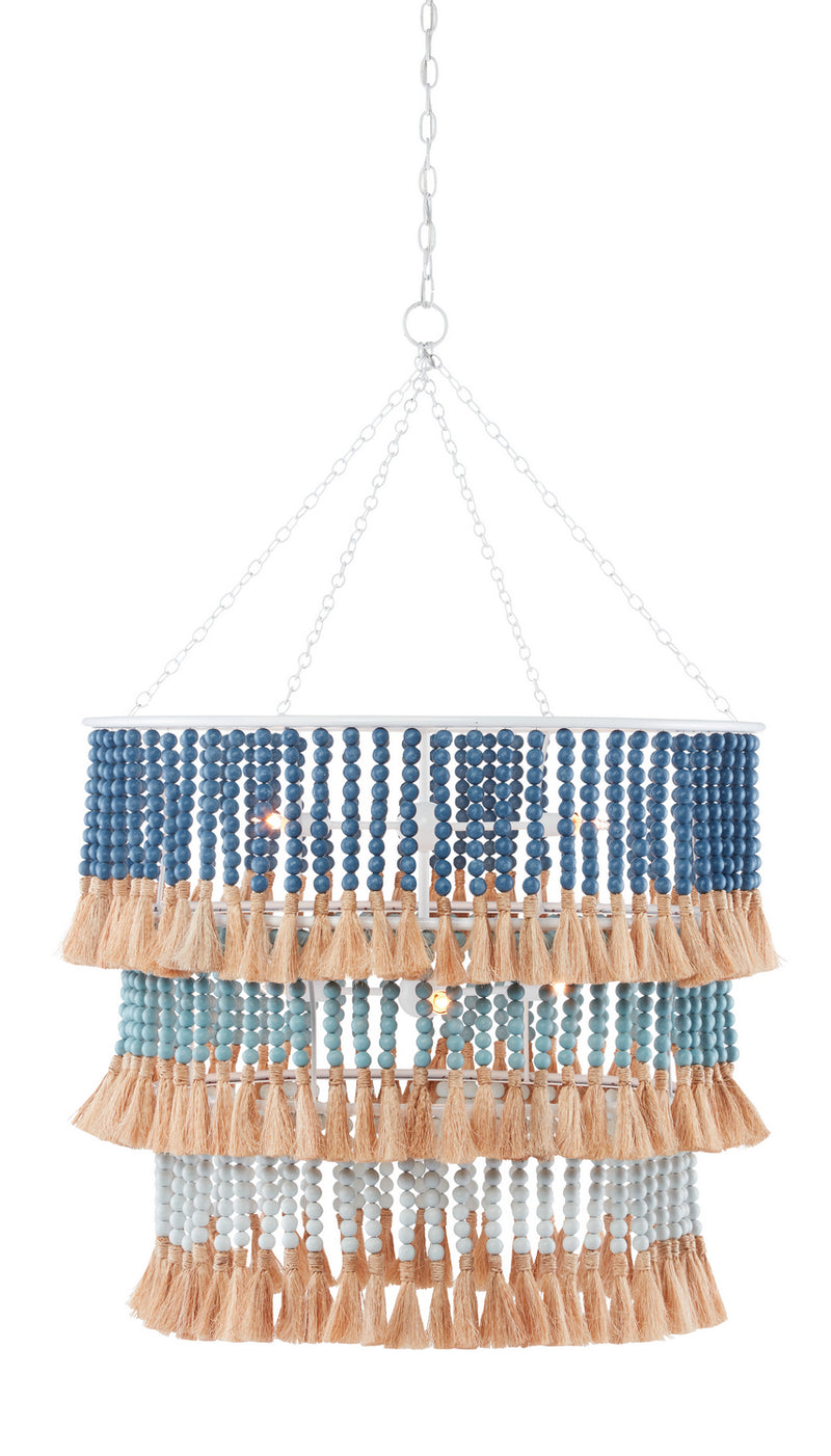 Currey and Company - 9000-0830 - Seven Light Chandelier - St. Barts Collection - Sugar White/Mist Blue/Demin Blue/Natural Rope