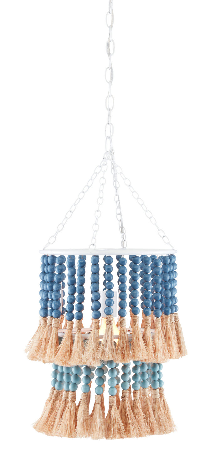 Currey and Company One Light Pendant from the Jamie Beckwith collection in Sugar White/Mist Blue/Demin Blue/Natural Rope finish