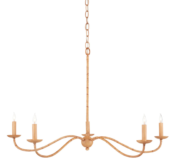 Currey and Company Five Light Chandelier from the Saxon Rattan collection in Saddle Tan/Natural Rattan finish