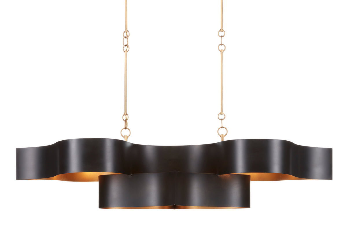 Currey and Company - 9000-0853 - Six Light Chandelier - Grand Lotus Collection - Satin Black/Contemporary Gold Leaf