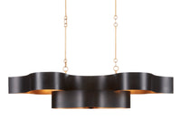 Currey and Company - 9000-0853 - Six Light Chandelier - Grand Lotus Collection - Satin Black/Contemporary Gold Leaf