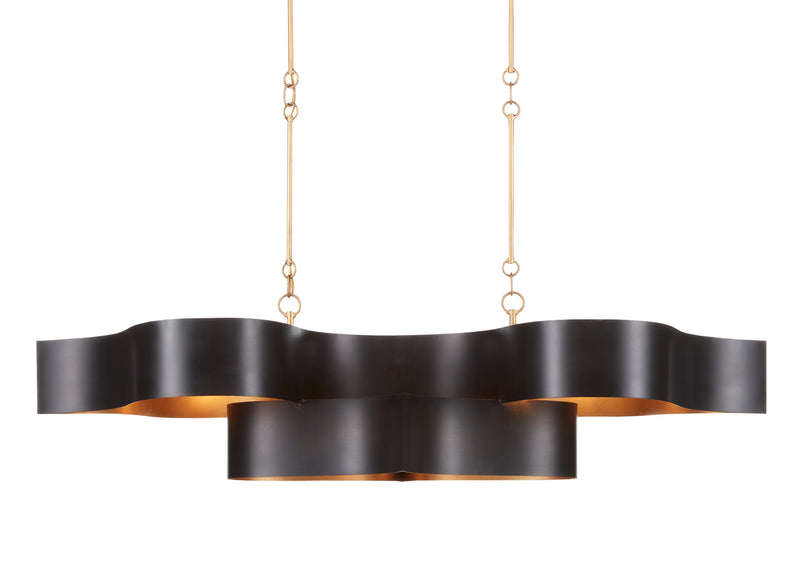 Currey and Company - 9000-0853 - Six Light Chandelier - Grand Lotus Collection - Satin Black/Contemporary Gold Leaf