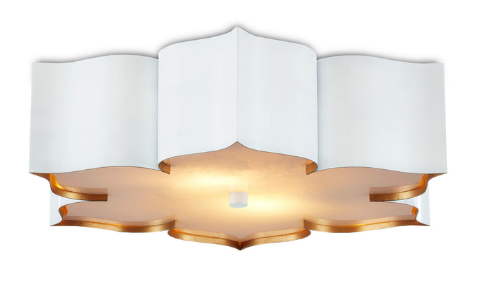 Currey and Company Two Light Flush Mount from the Grand Lotus collection in Sugar White/ Contemporary Gold finish