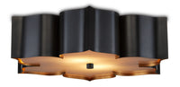 Currey and Company - 9999-0060 - Two Light Flush Mount - Grand Lotus Collection - Satin Black /Contemporary Gold