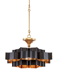Currey and Company - 9000-0855 - One Light Chandelier - Grand Lotus Collection - Satin Black/Contemporary Gold Leaf