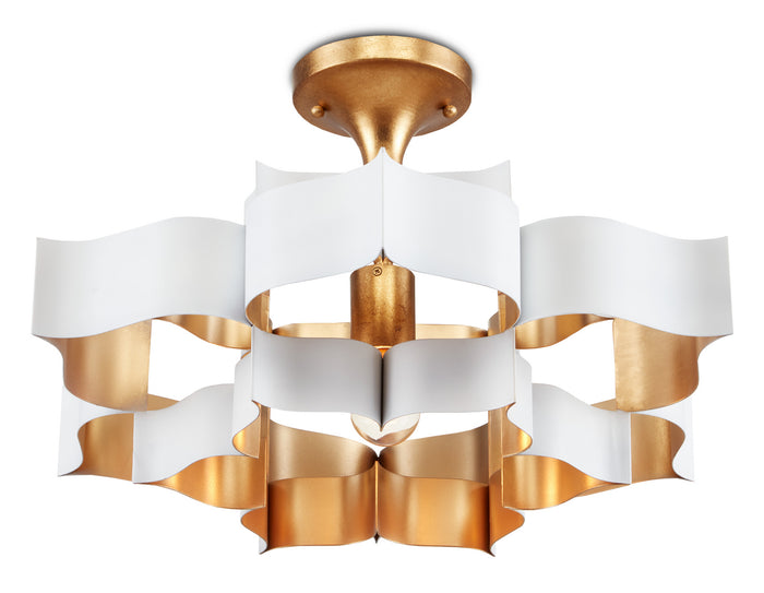 Currey and Company One Light Chandelier from the Grand Lotus collection in Sugar White/Contemporary Gold Leaf finish