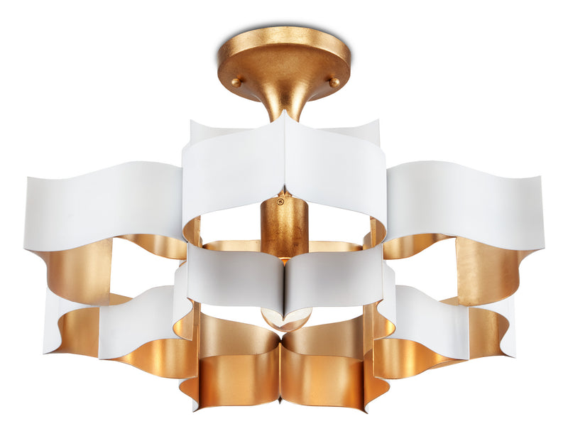 Currey and Company - 9000-0856 - One Light Chandelier - Grand Lotus Collection - Sugar White/Contemporary Gold Leaf