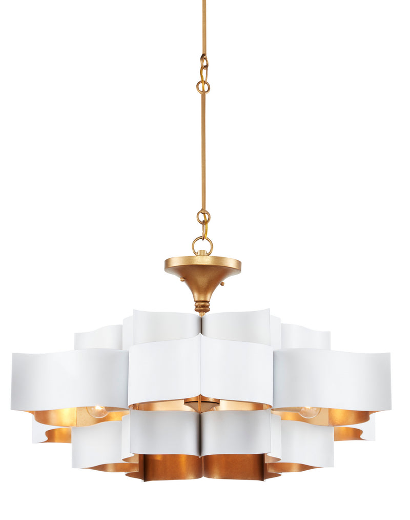 Currey and Company - 9000-0857 - Six Light Chandelier - Grand Lotus Collection - Sugar White/Contemporary Gold Leaf