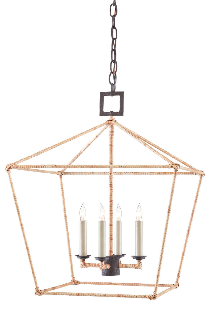 Currey and Company Four Light Lantern from the Denison Rattan collection in Mole Black/Natural finish