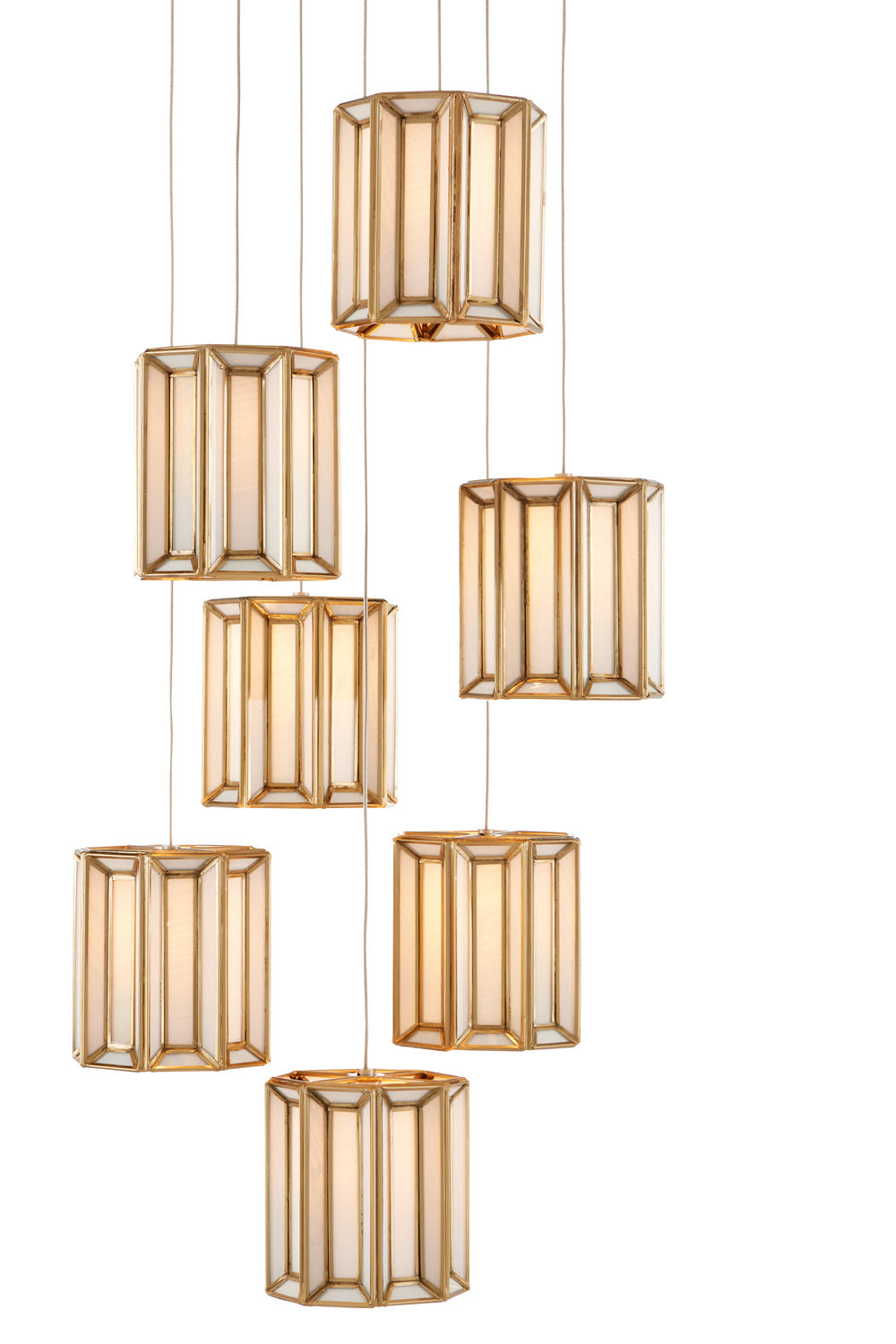 Currey and Company - 9000-0890 - Seven Light Pendant - Daze Collection - White/Antique Brass