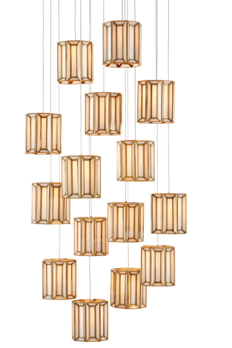 Currey and Company - 9000-0891 - 15 Light Pendant - Daze Collection - White/Antique Brass